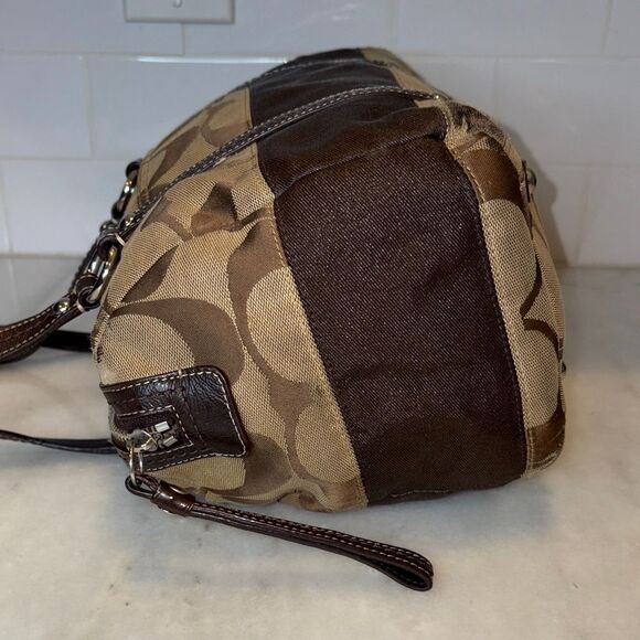 Coach Jacquard Signature Logo Striped Satchel Bag - Picture 9 of 16